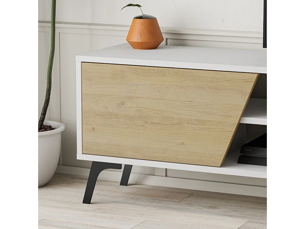 Mobile porta Tv Fiona 180X35,6X48 con mensola a parete colore bianco rovere