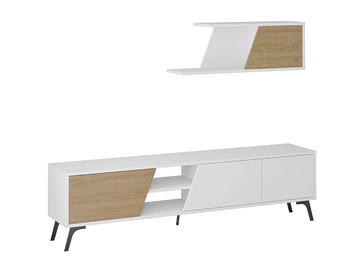 Mobile porta Tv Fiona 180X35,6X48 con mensola a parete colore bianco rovere