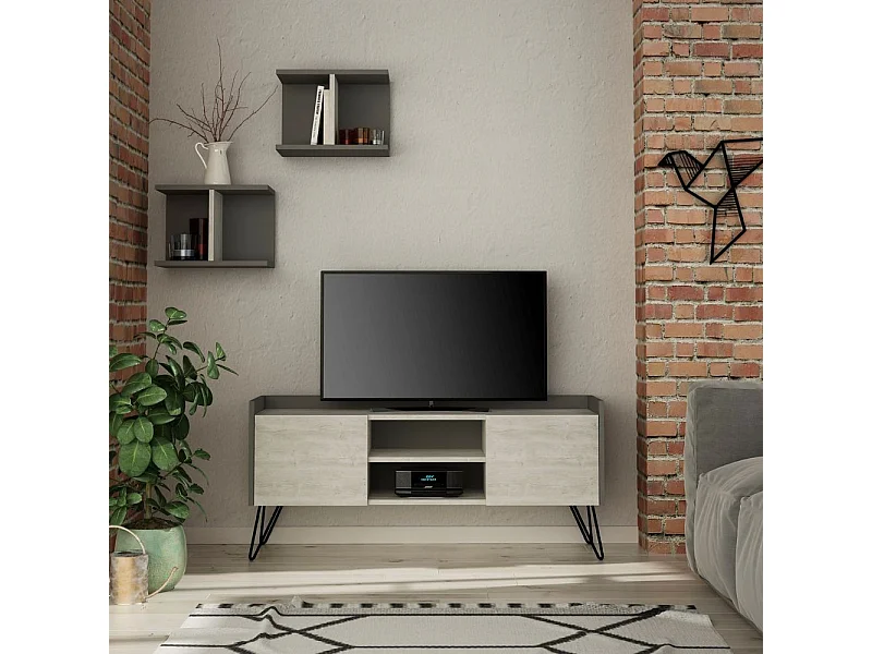 Mobile porta Tv 2 ante Klappe 125,5x33x56,5 bianco vintage e struttura antracite