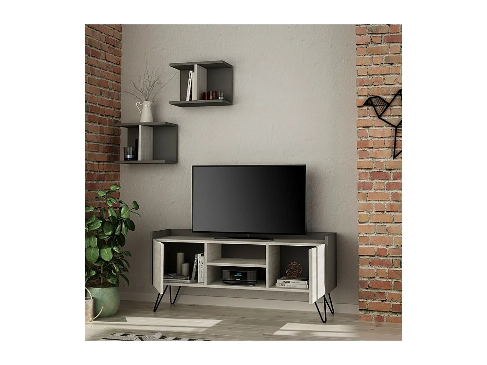 Mobile porta Tv 2 ante Klappe 125,5x33x56,5 bianco vintage e struttura antracite