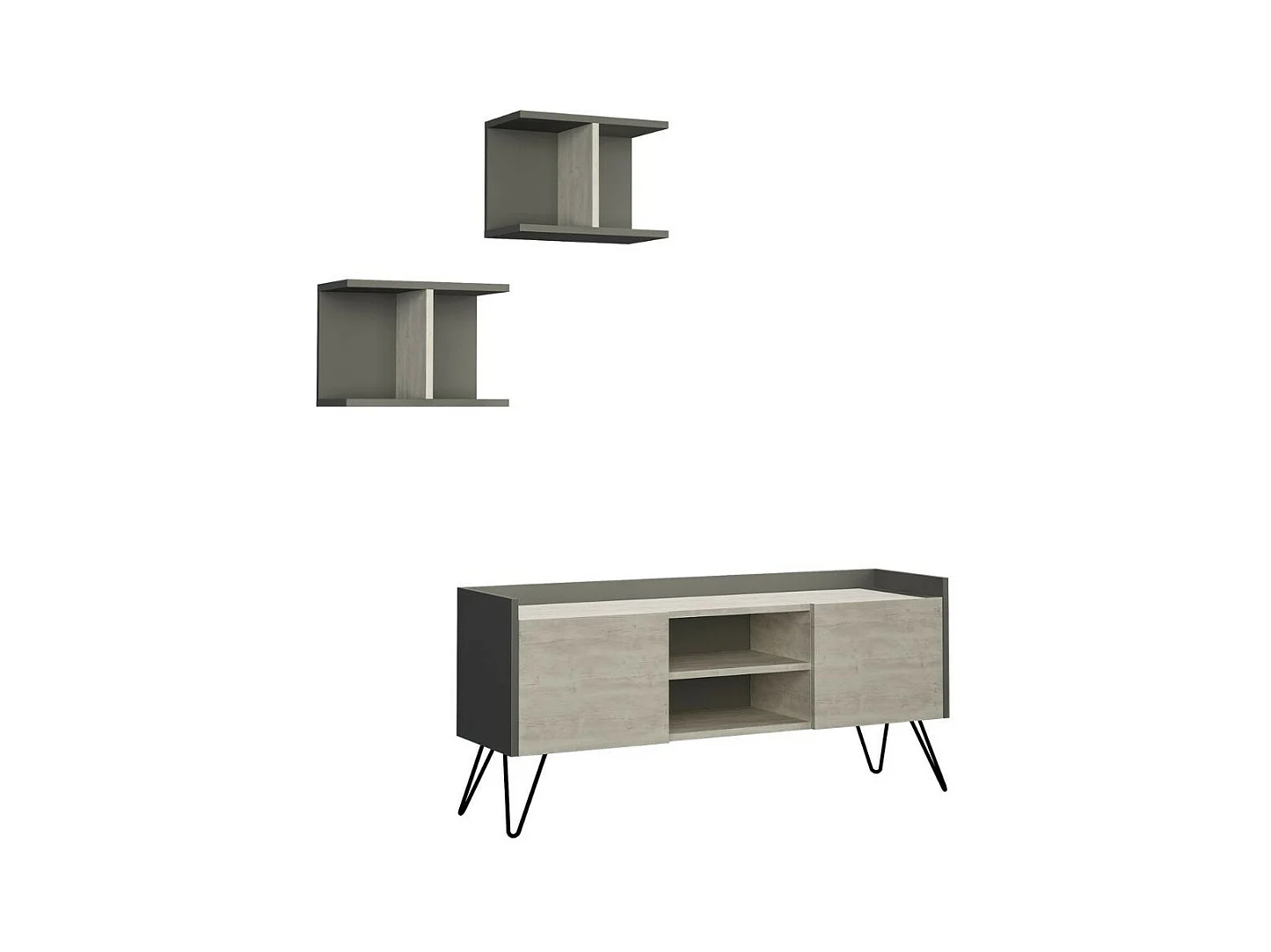 Mobile porta Tv 2 ante Klappe 125,5x33x56,5 bianco vintage e struttura antracite