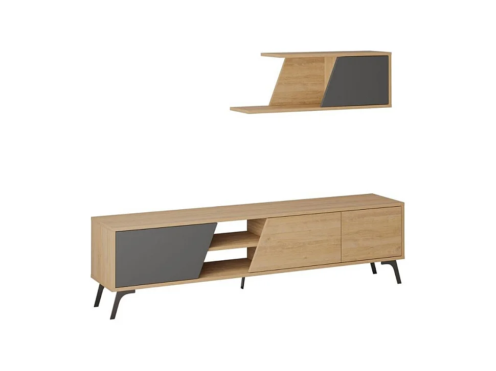 Mobile porta Tv Fiona 180X35,6X48 con mensola a parete colore rovere antracite