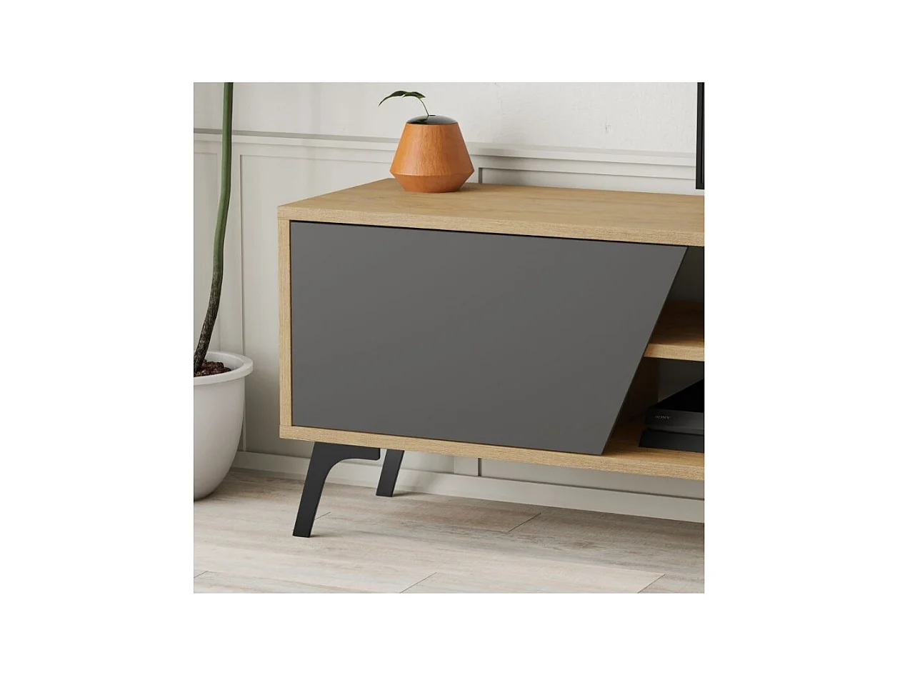 Mobile porta Tv Fiona 180X35,6X48 con mensola a parete colore rovere antracite