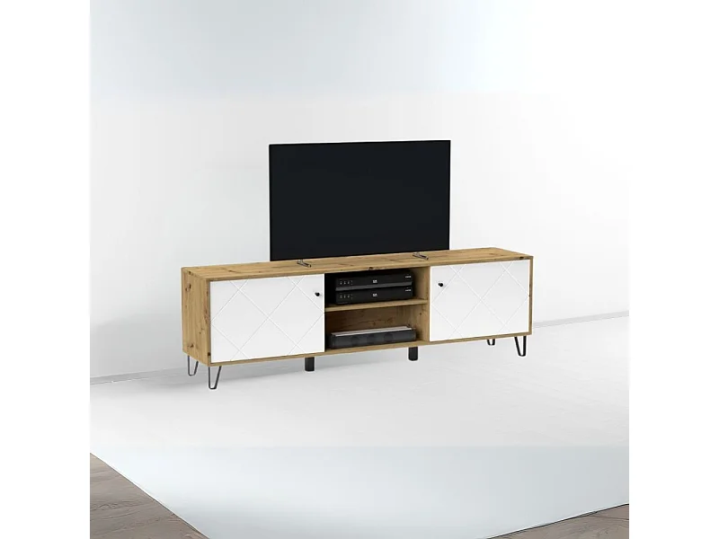 Mobile porta Tv 2 ante e vano a giorno Bollo2 183,4x40x55,5H colore rovere bianco