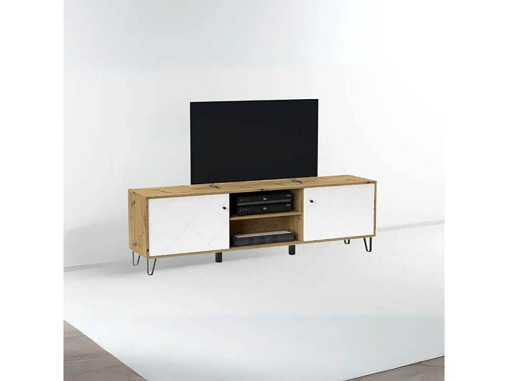 Mobile porta Tv 2 ante e vano a giorno Bollo2 183,4x40x55,5H colore rovere bianco