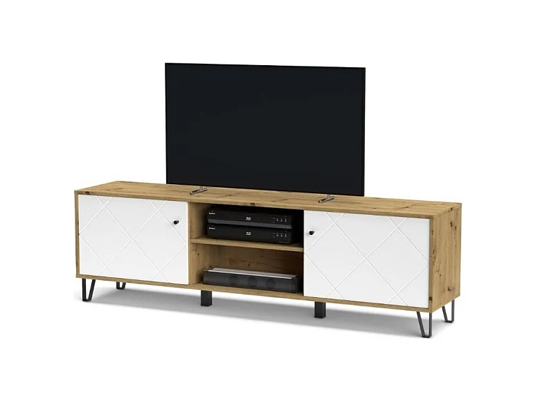 Mobile porta Tv 2 ante e vano a giorno Bollo2 183,4x40x55,5H colore rovere bianco
