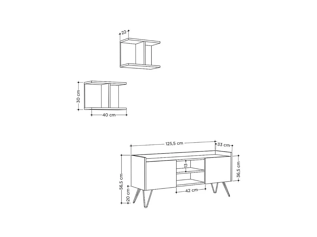 Mobile porta Tv 2 ante Klappe 125,5x33x56,5 bianco e struttura rovere