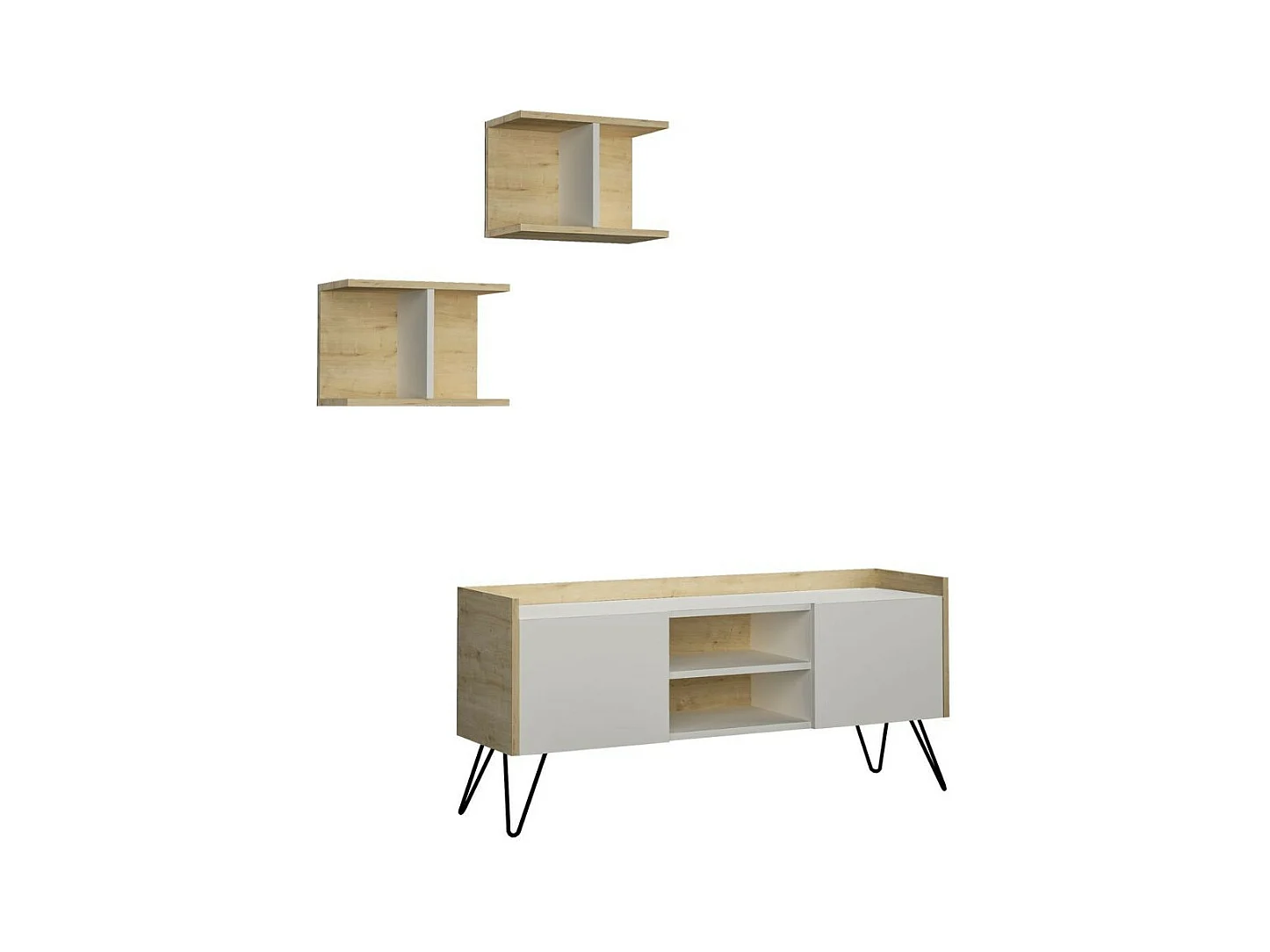 Mobile porta Tv 2 ante Klappe 125,5x33x56,5 bianco e struttura rovere