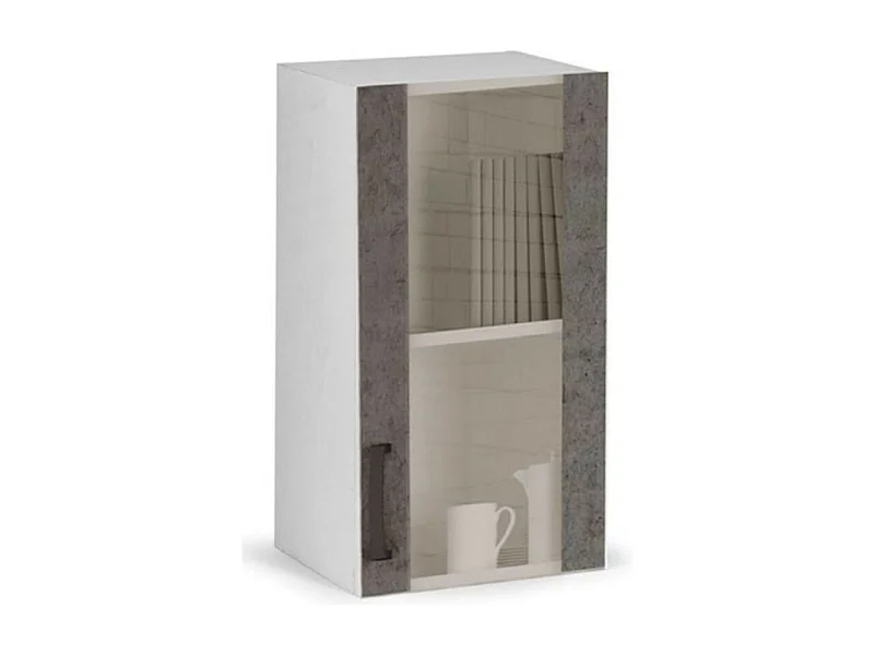 Vetrina pensile per cucina 40 cm 1 anta cemento e struttura colore bianco