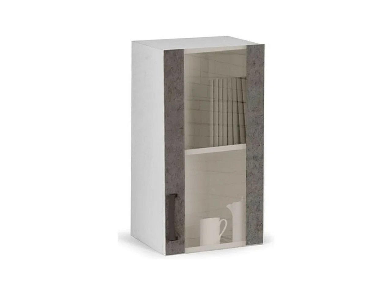 Vetrina pensile per cucina 40 cm 1 anta cemento e struttura colore bianco