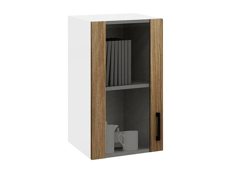 Vetrina pensile per cucina 40 cm 1 anta noce naturale e struttura colore bianco