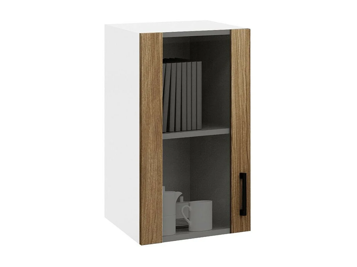 Vetrina pensile per cucina 40 cm 1 anta noce naturale e struttura colore bianco