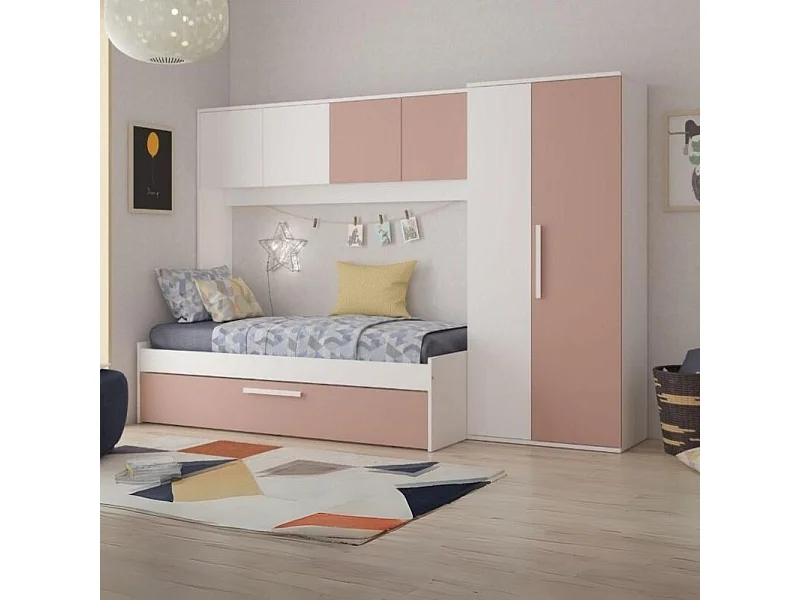 Cameretta a ponte con letto estraibile 6007 colore bianco e rosa antico reversibile