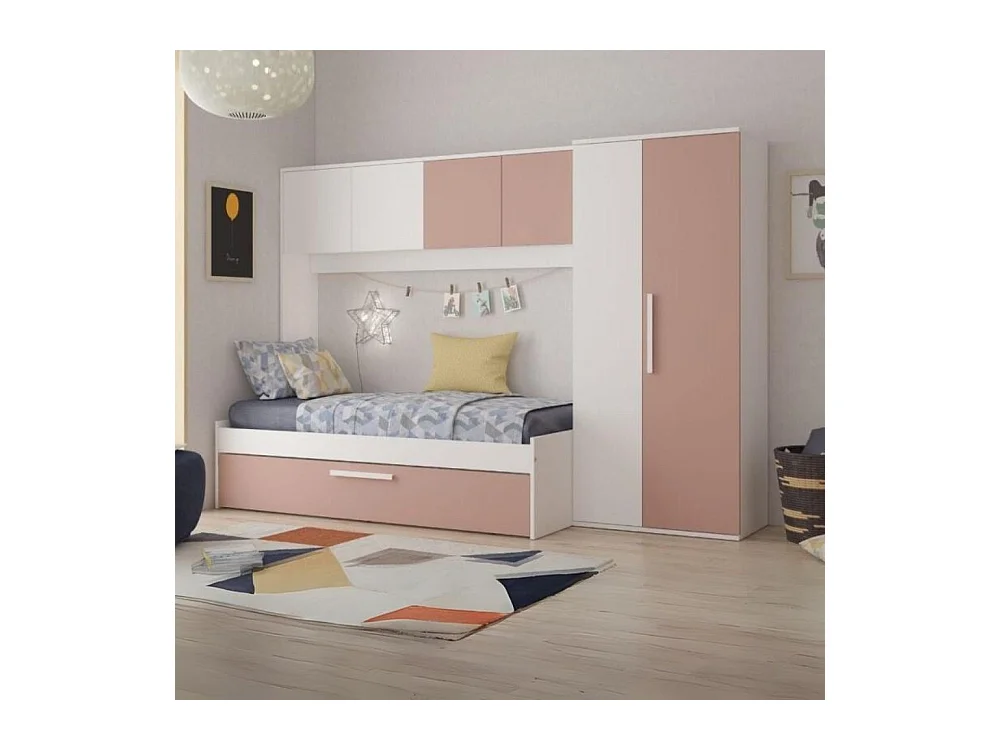 Cameretta a ponte con letto estraibile 6007 colore bianco e rosa antico reversibile