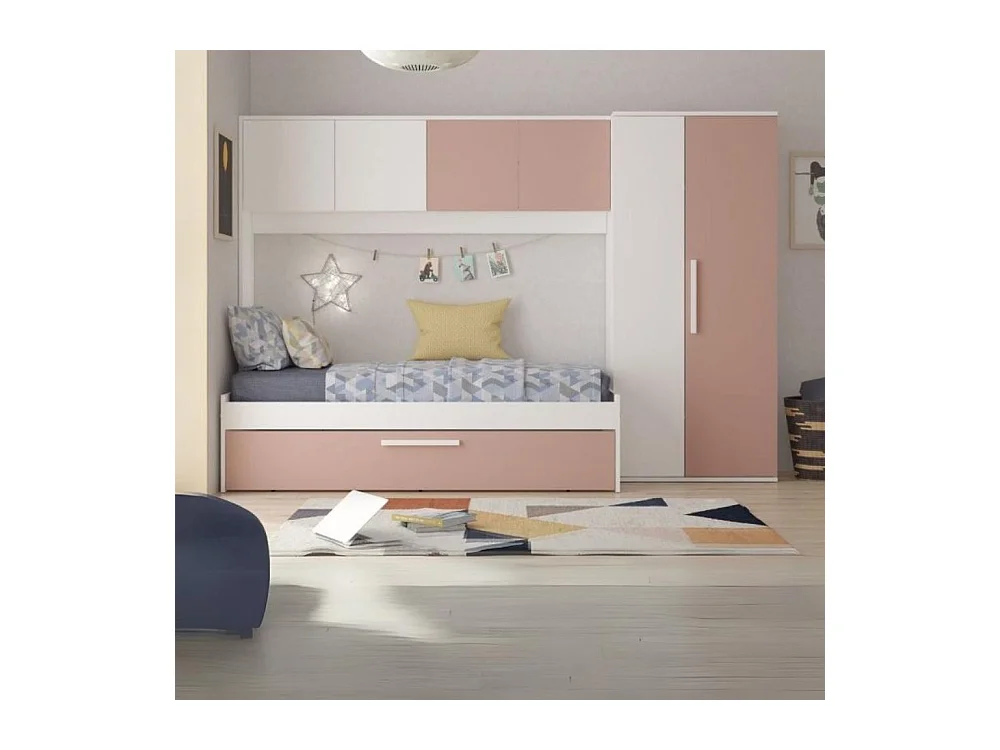 Cameretta a ponte con letto estraibile 6007 colore bianco e rosa antico reversibile