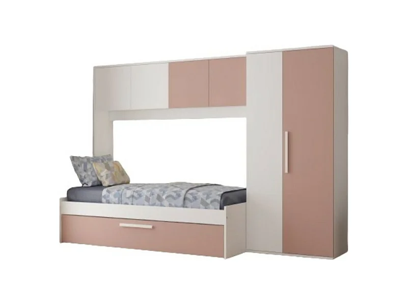 Cameretta a ponte con letto estraibile 6007 colore bianco e rosa antico reversibile