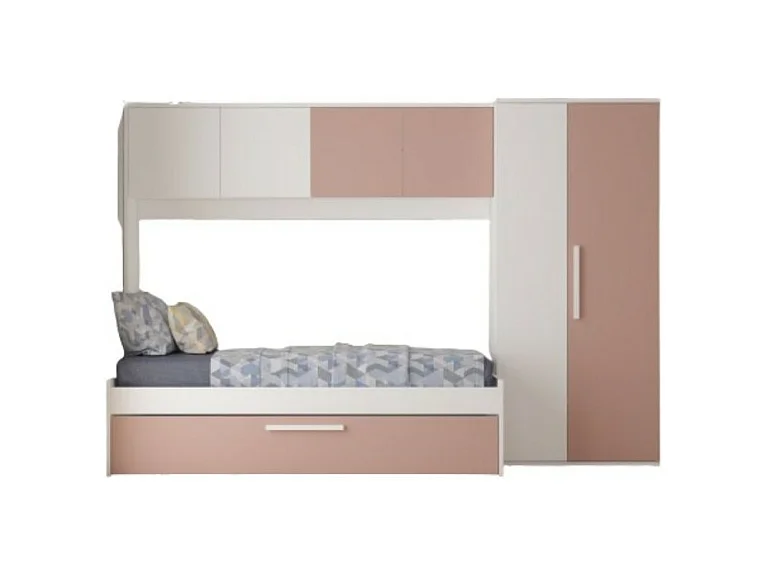 Cameretta a ponte con letto estraibile 6007 colore bianco e rosa antico reversibile