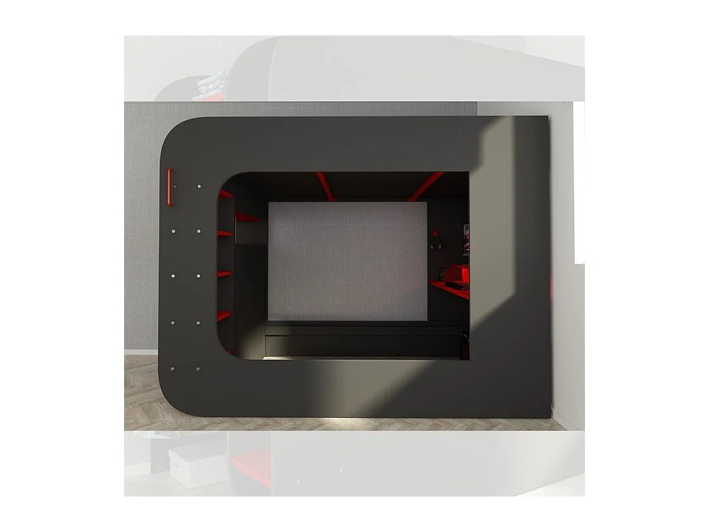 Letto a soppalco con postazione gamer colore antracite rosso 5000