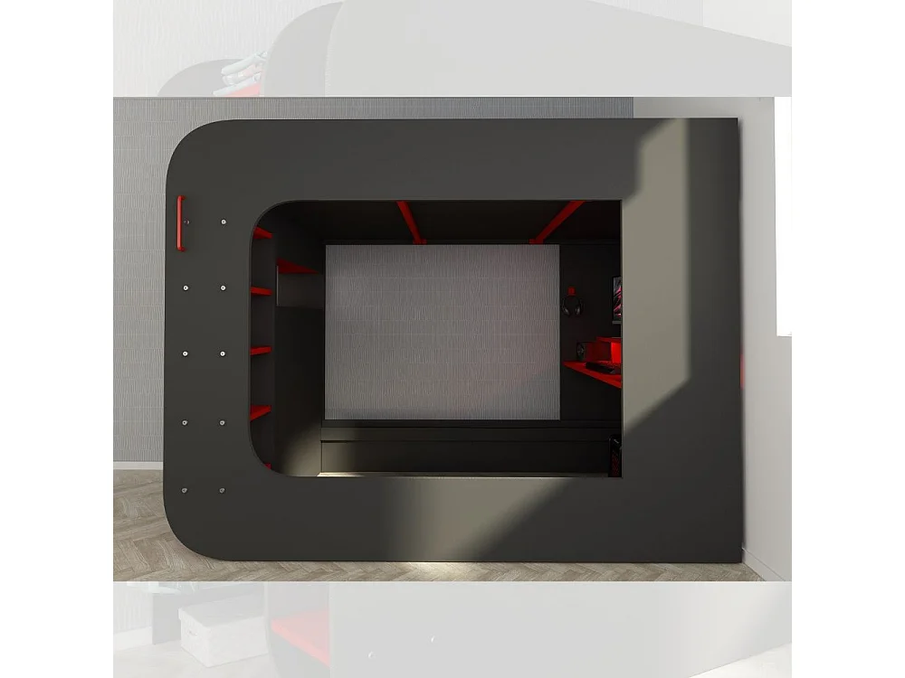Letto a soppalco con postazione gamer colore antracite rosso 5000