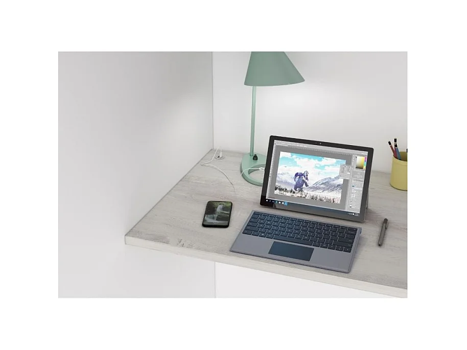 Letto a soppalco bianco consumato e bianco con scrivania 2278