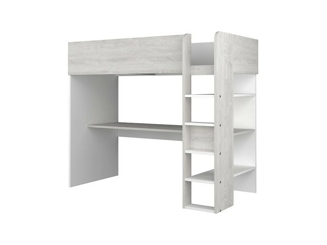 Letto a soppalco bianco consumato e bianco con scrivania 2278