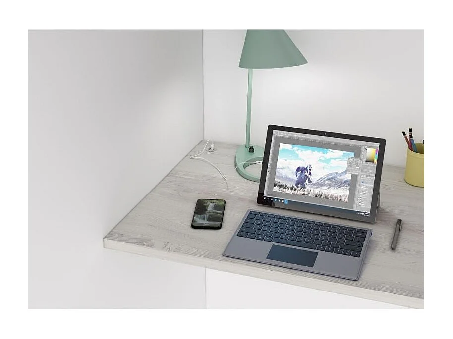 Letto a soppalco bianco consumato e bianco con scrivania 2278