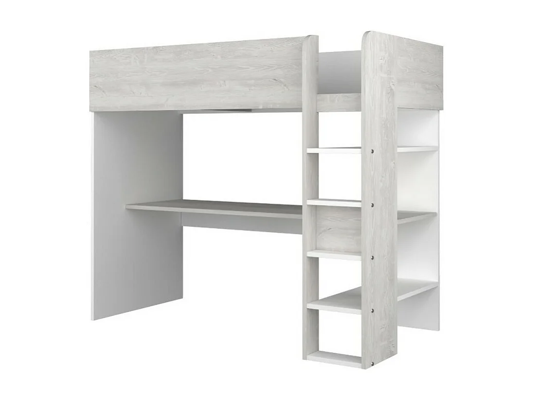 Letto a soppalco bianco consumato e bianco con scrivania 2278