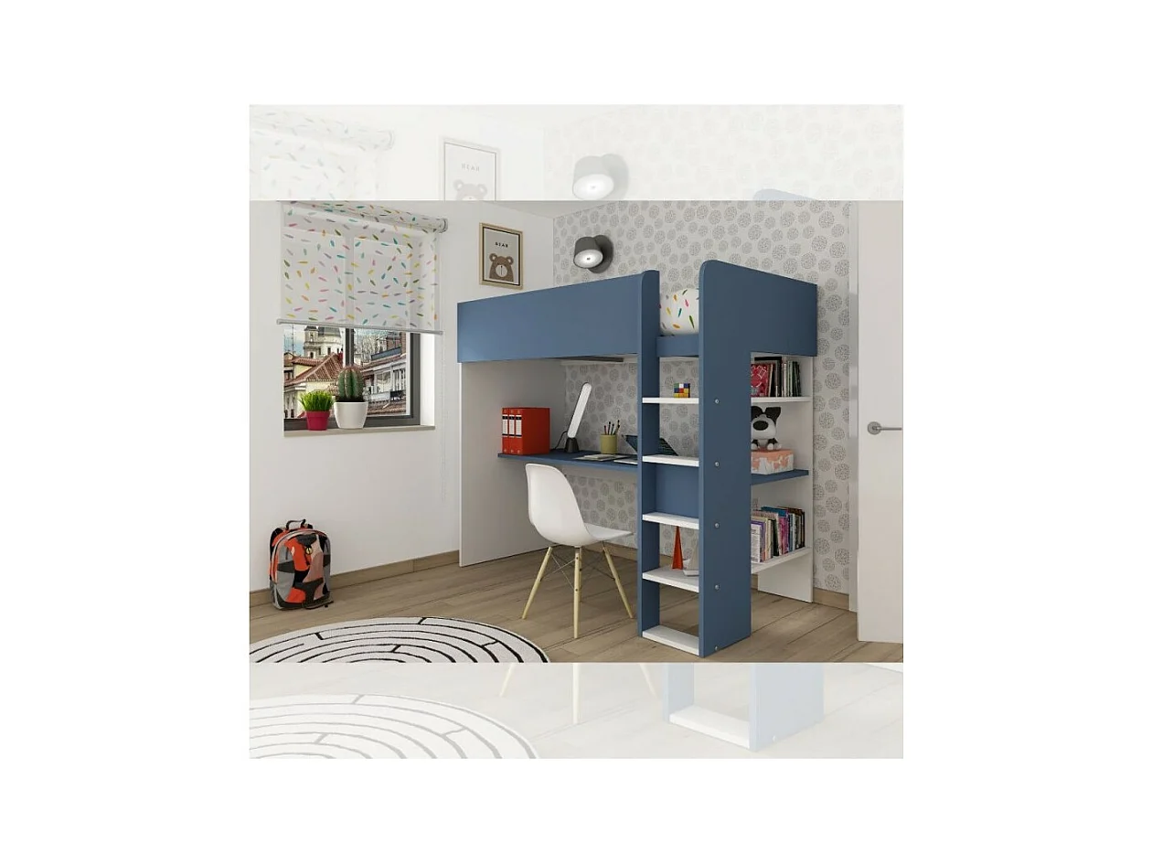 Letto a soppalco azzurro e bianco con scrivania 2276