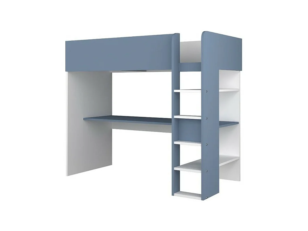 Letto a soppalco azzurro e bianco con scrivania 2276