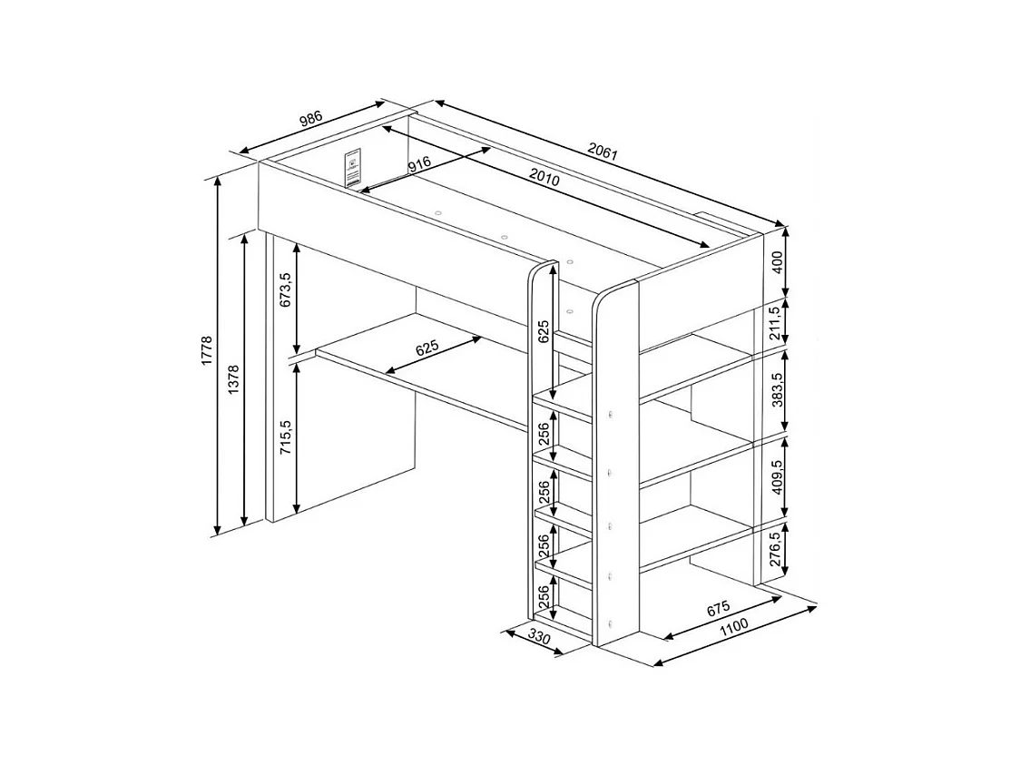 Letto a soppalco azzurro e bianco con scrivania 2276