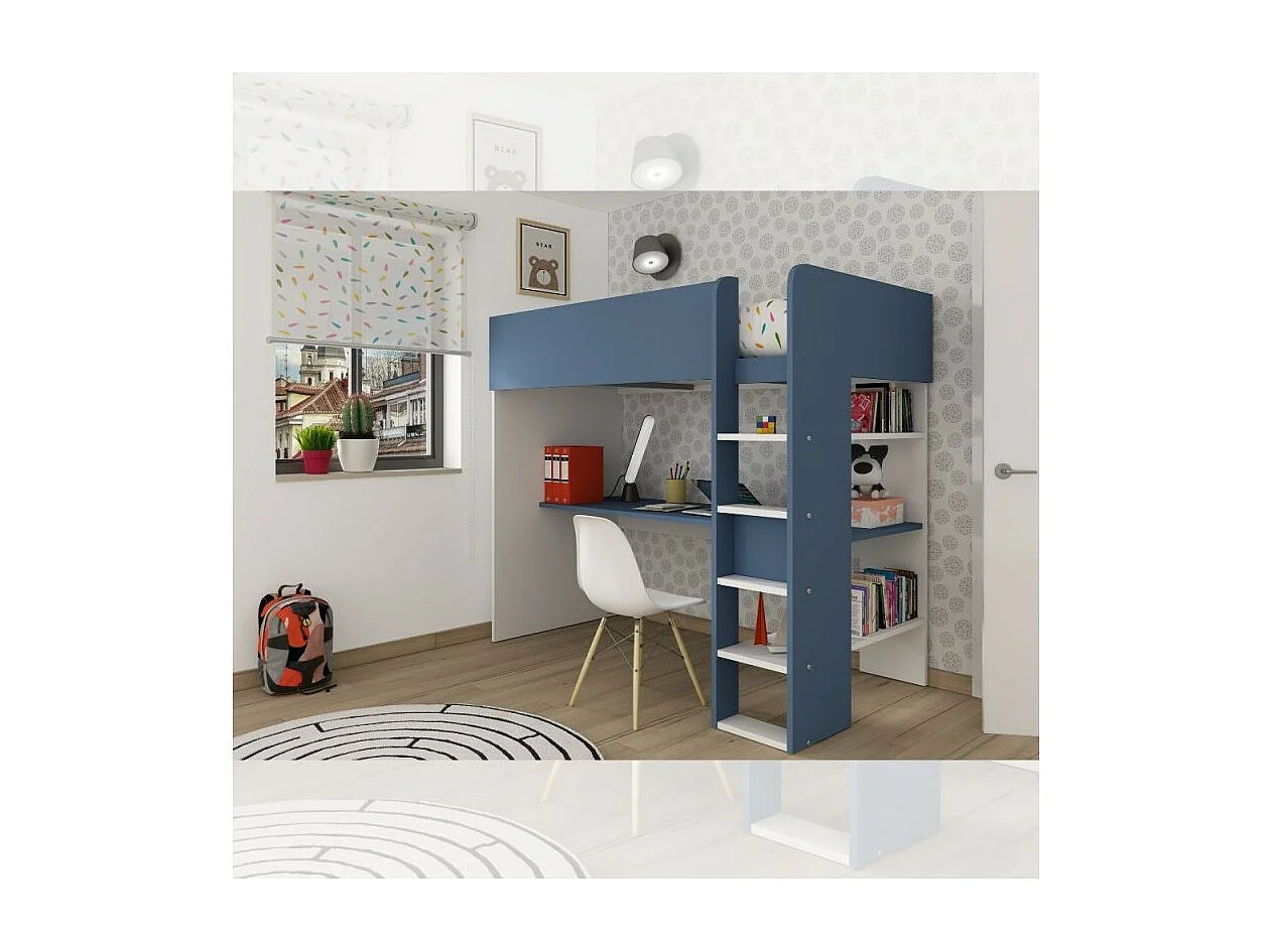 Letto a soppalco azzurro e bianco con scrivania 2276