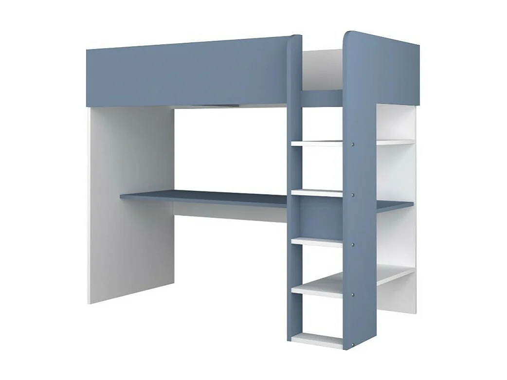 Letto a soppalco azzurro e bianco con scrivania 2276