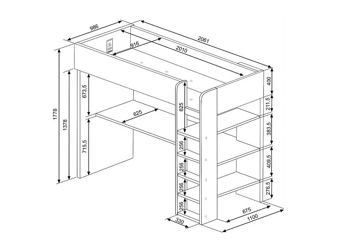 Letto a soppalco azzurro e bianco con scrivania 2276