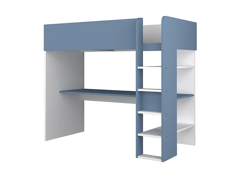 Letto a soppalco azzurro e bianco con scrivania 2276