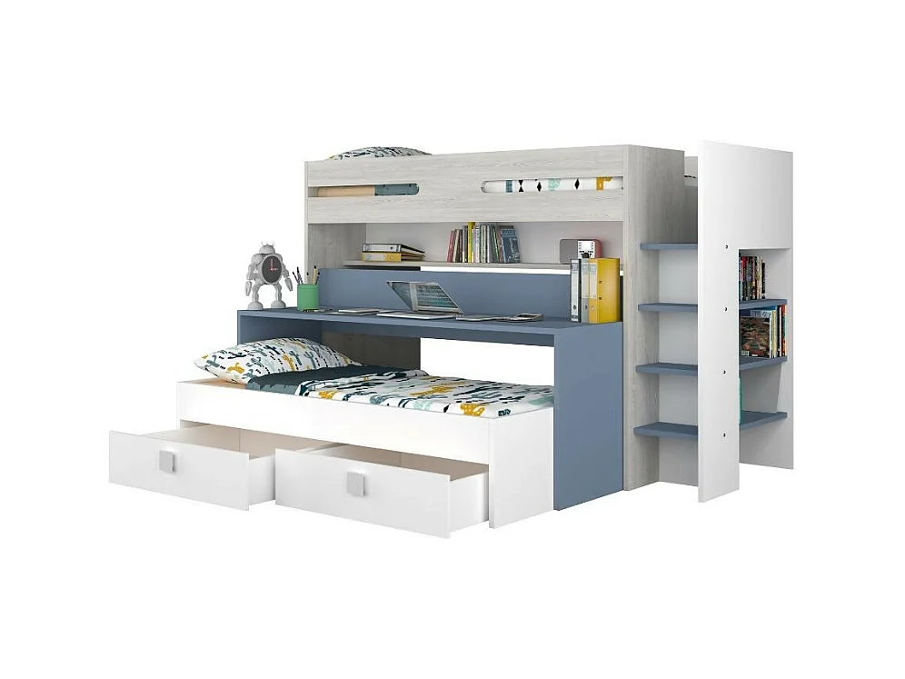 Letto a castello con scrivania estraibile 6070 colore bianco celeste