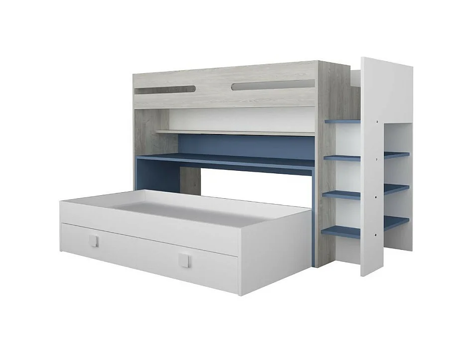 Letto a castello con scrivania estraibile 6070 colore bianco celeste