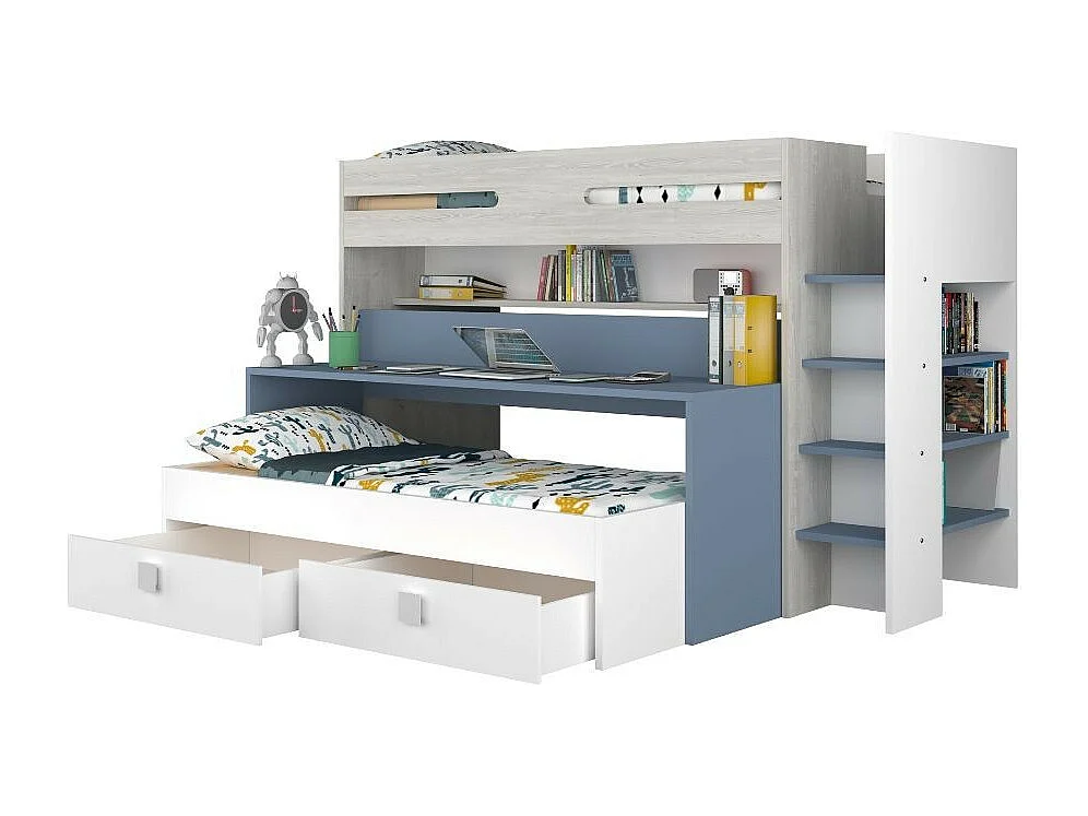 Letto a castello con scrivania estraibile 6070 colore bianco celeste