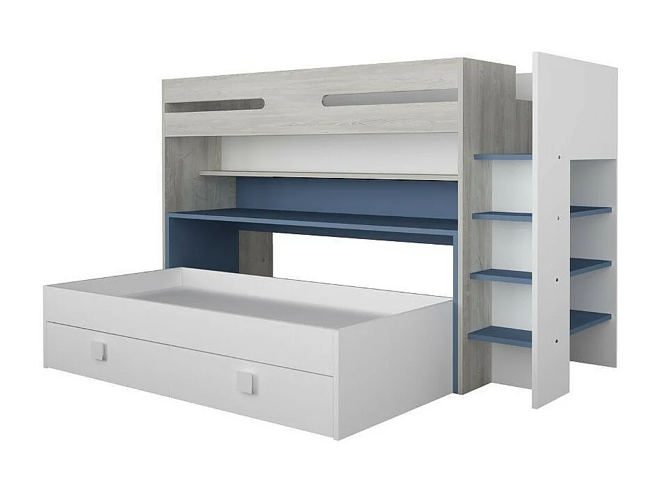 Letto a castello con scrivania estraibile 6070 colore bianco celeste