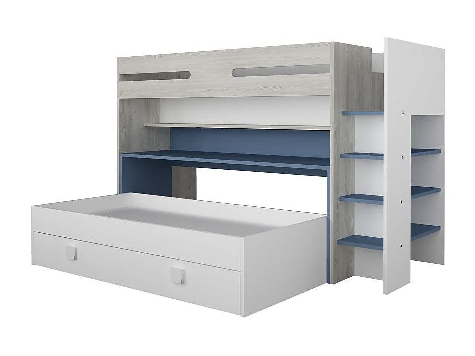 Letto a castello con scrivania estraibile 6070 colore bianco celeste