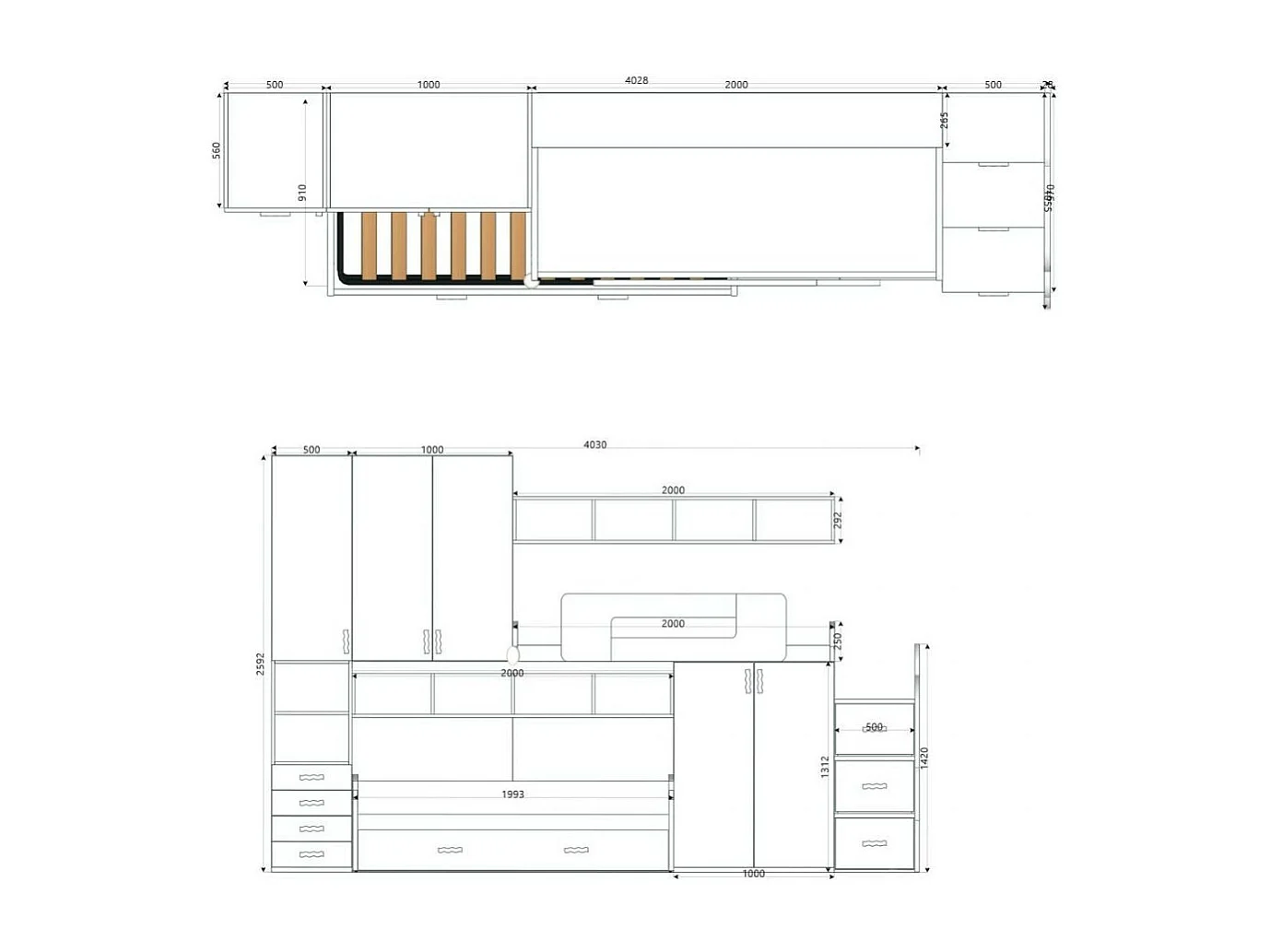 Cameretta soppalco con 3 letti Catania colore bianco e blu