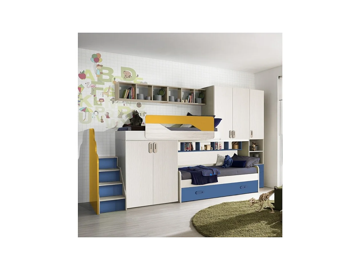 Cameretta soppalco con 3 letti Milly kiri avio giallo