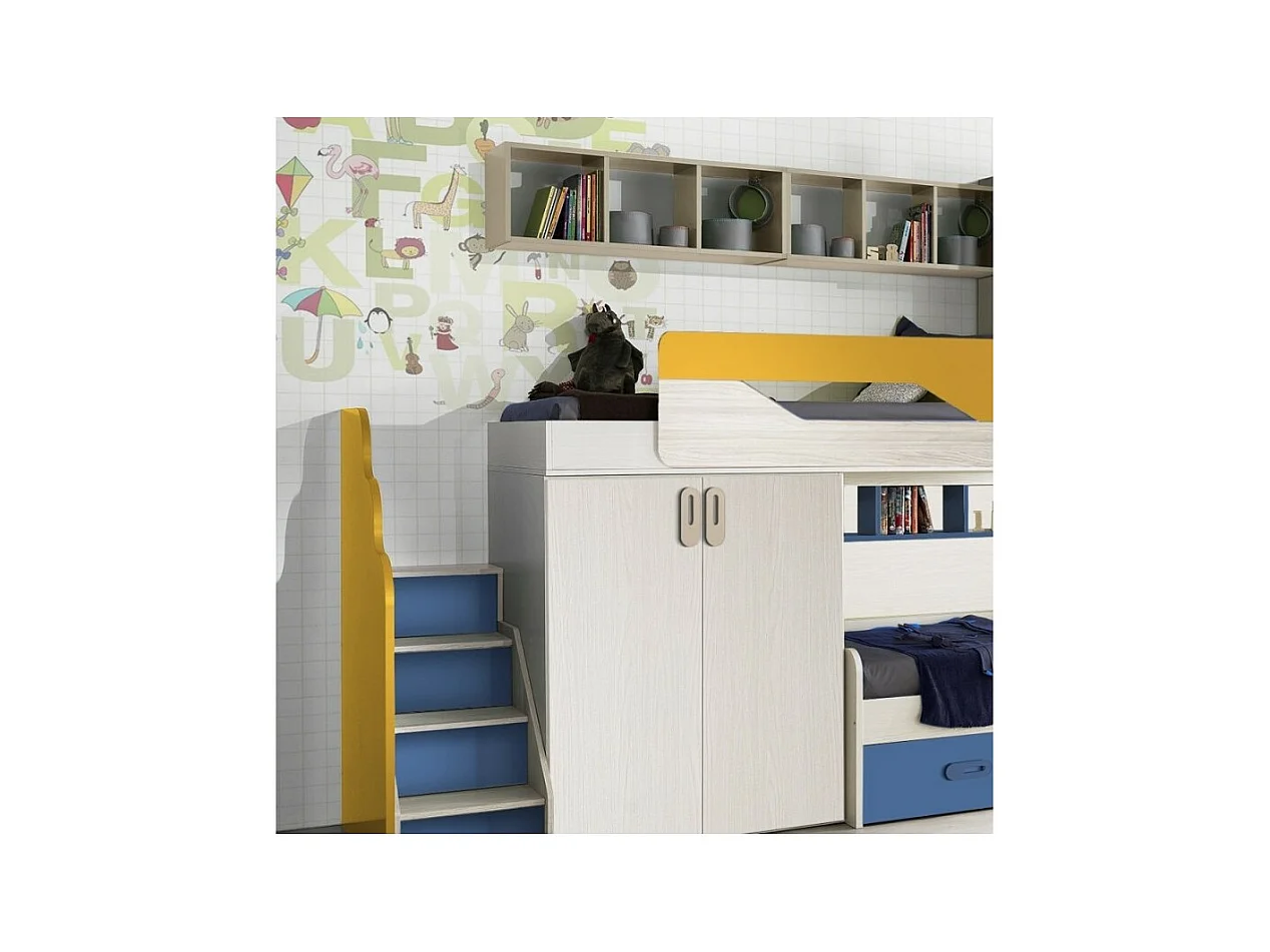 Cameretta soppalco con 3 letti Milly kiri avio giallo