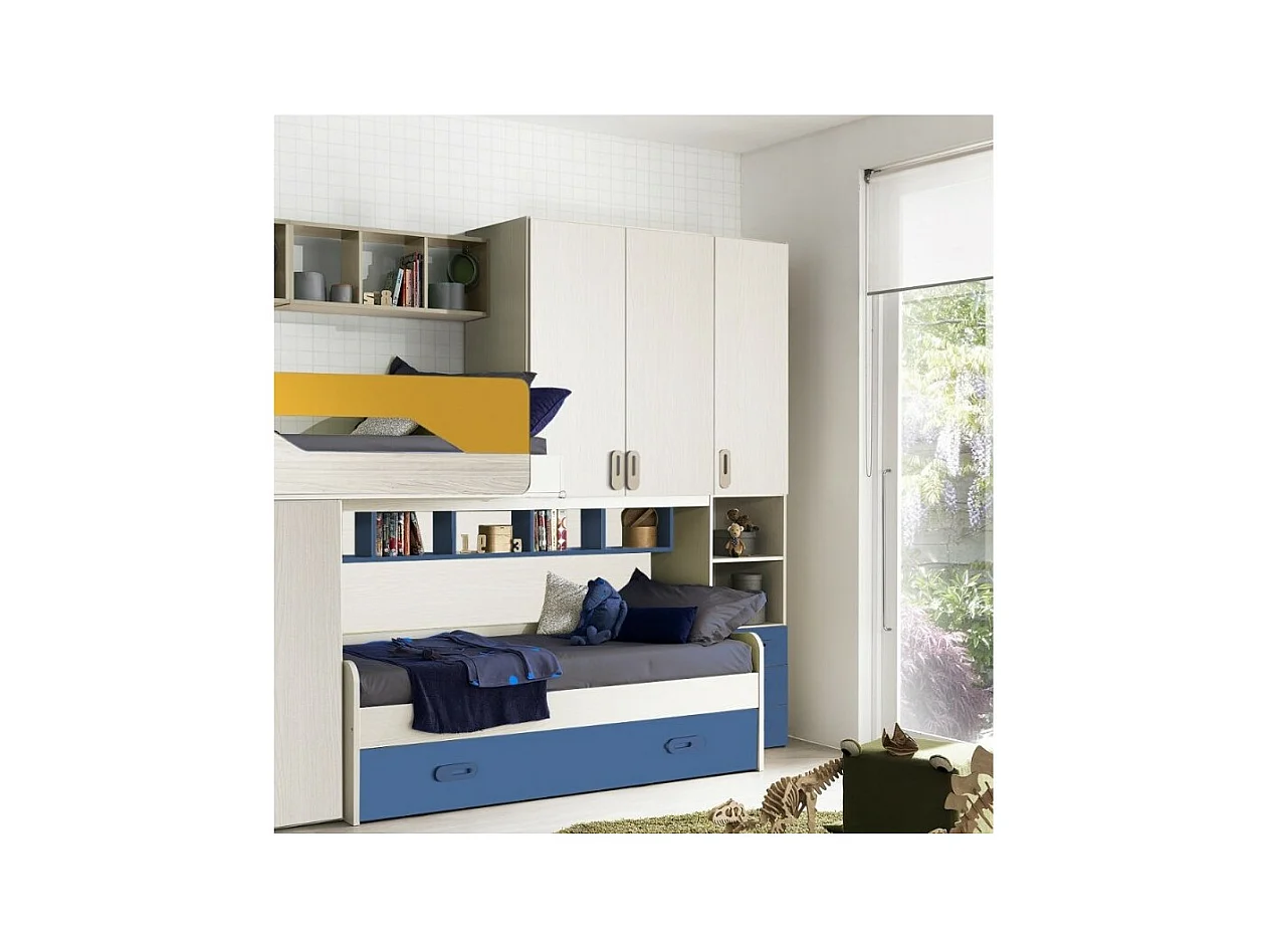 Cameretta soppalco con 3 letti Milly kiri avio giallo