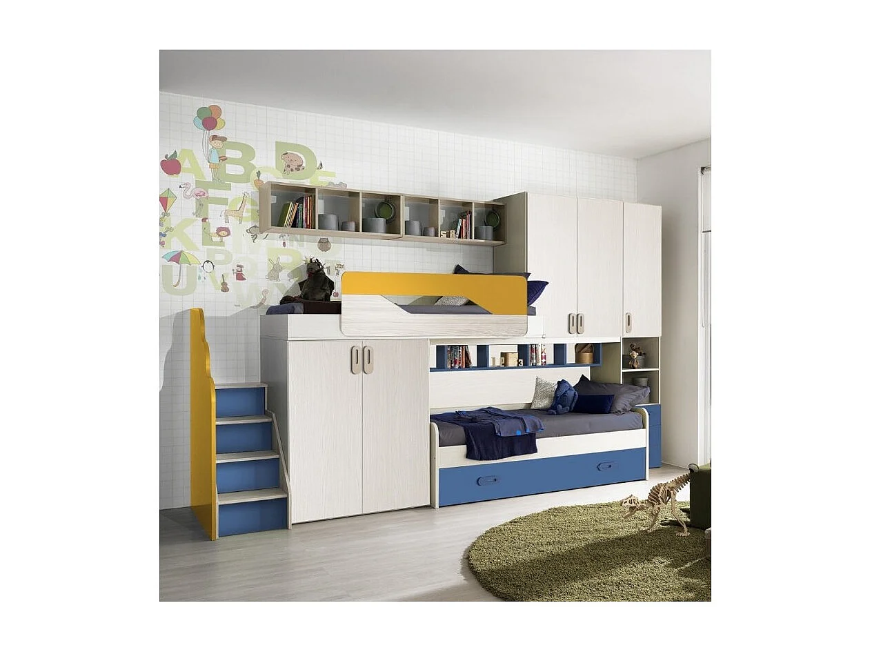 Cameretta soppalco con 3 letti Milly kiri avio giallo