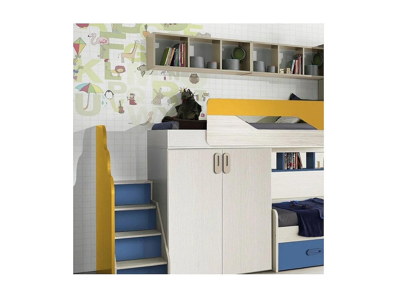 Cameretta soppalco con 3 letti Milly kiri avio giallo