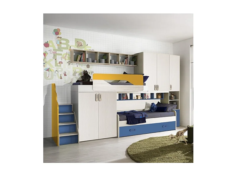 Cameretta soppalco con 3 letti Milly kiri avio giallo