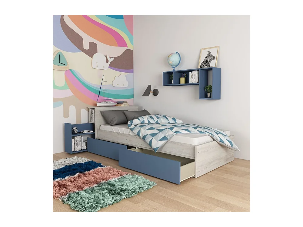 Letto con comodino estraibile 1660 colore bianco celeste