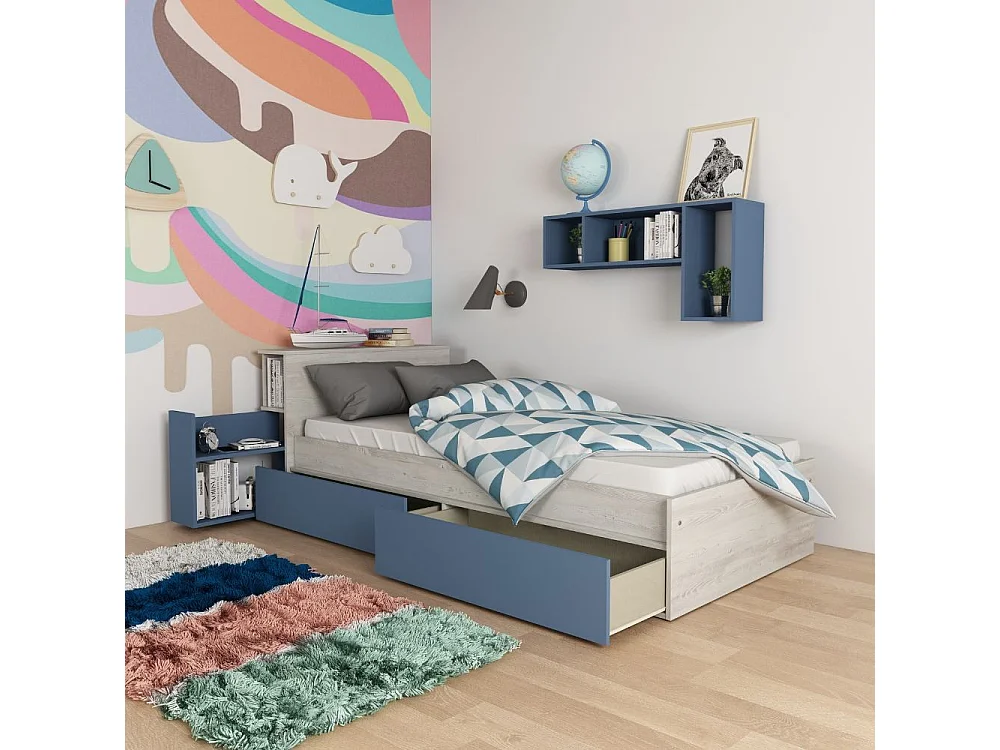 Letto con comodino estraibile 1660 colore bianco celeste