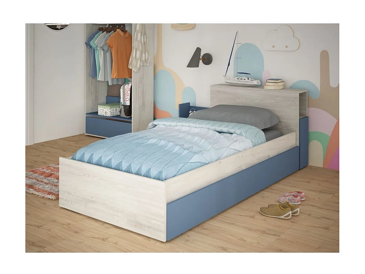 Letto con comodino estraibile 1660 colore bianco celeste