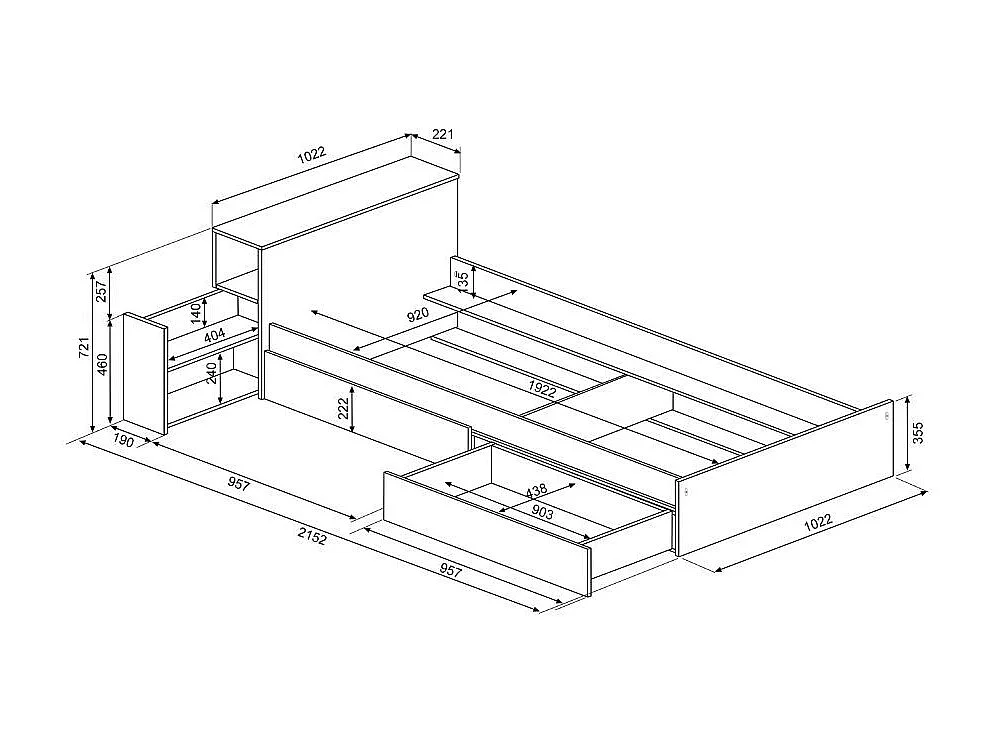 Letto con comodino estraibile 1660 colore bianco celeste